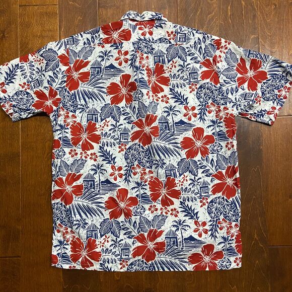 Reyn Spooner x Joe Kealoha Vintage Hawaiian Tropical Polo Shirt Red White Blue L - Picture 4 of 7